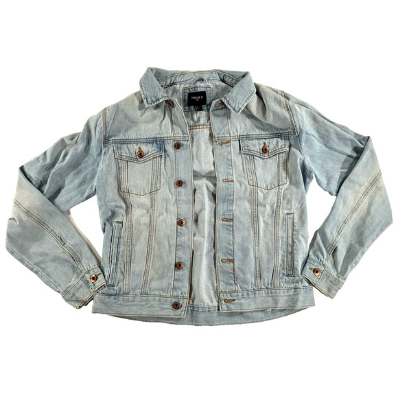 Forever 21 Denim Jean Jacket Boho Button Up Light Wash Men's Small - Picture 1 of 7